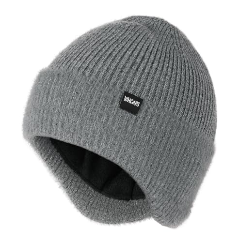 Image of Wmcaps Winter Fleece Line Beanie with Earflap for Men Women, Outdoor Warm Thermal Knitted Hat Stocking Caps