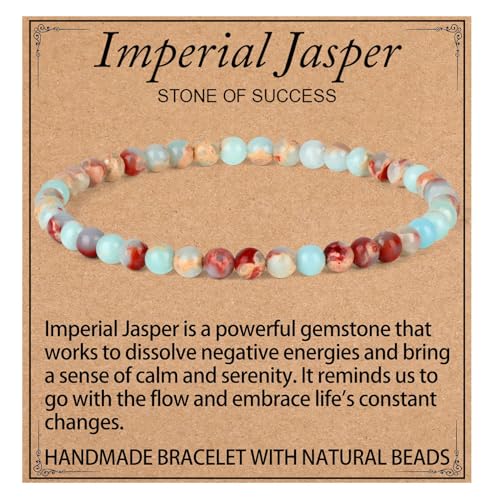 LPBeads Handmade Natural Gemstone Stretch Elastic 4mm Imperial Jasper Bracelet Healing Crystal Round Stone Beads Jewelry Gifts for Women Men