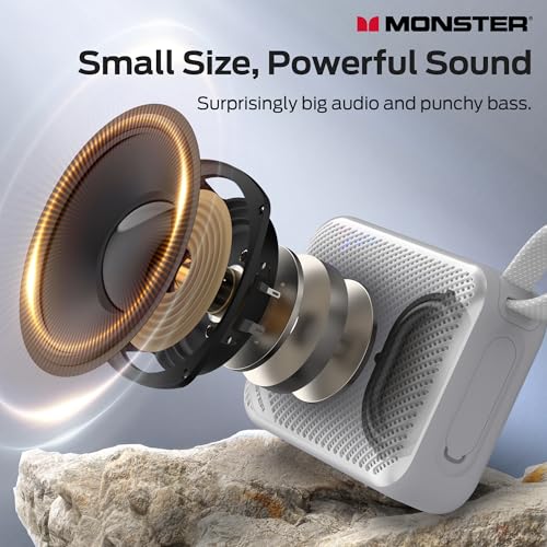 Image of Monster S360 Portable Bluetooth Speaker, IPX7 Waterproof, Bluetooth 6.0, 20H Playtime, Powerful Stereo Sound, Support TF Card, Clear Hands-Free Calling Speaker for Home, Outdoors and Travel, Gray