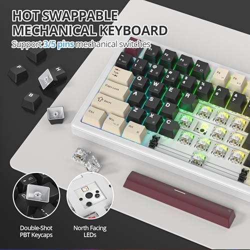 Image of 75% Black Creamy Mechanical Keyboard Wired, Creamy Sound Gasket Gaming Thocky Keyboard with Knob, Hot Swappable RGB Custom Keyboard, Pre-lubed Cream Switch Keyboard (82 Roman)