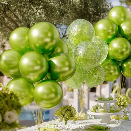 Image of RainbowQ Metallic Lime Green Balloons: 55Pcs 12 inch Chrome Light Green Confetti Latex Balloon for Birthday Anniversary Wedding Dinosaur Decoration