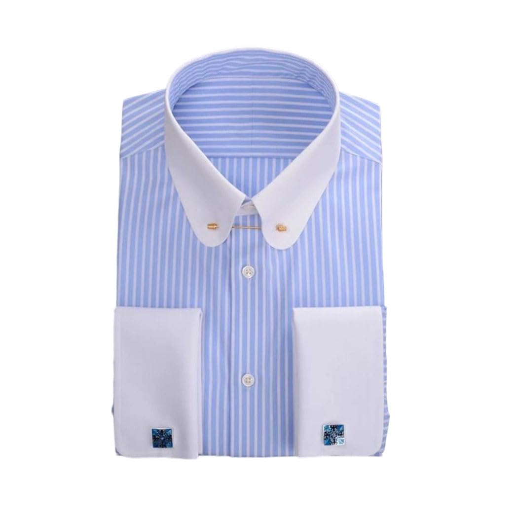Mens Dress Shirt Pinhole Collar Long Sleeve Formal Button Down Business Shirt Cotton Male Colthings