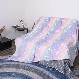 Aedcbaide Glow in The Dark Fleece Blanket for Winter, White Horse Kids Blanket Throw For Bed, 60x50 inch Super Soft Plush Purple Blanket for Girls Boys, Warm Gifts for Birthday (Horse, 127 x 152cm)