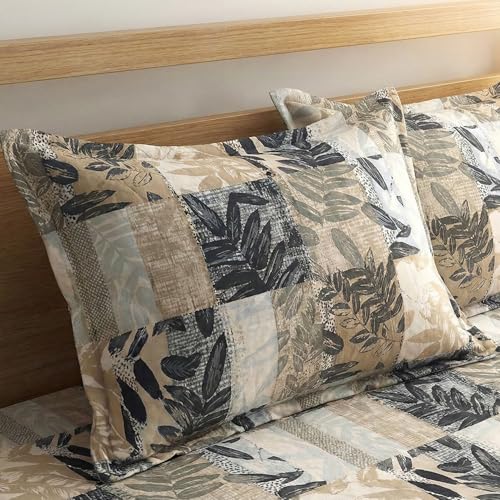 Image of Fashion String Microfibre 144TC Graphic Leaf Collage Fitted Double (72 X 78) Bedsheet with 2 Pillow Covers