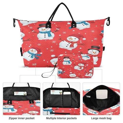 Exnundod Women Weekender Bags Snowmen on Red Pattern Travel Duffel Bags Carry On Overnight Bag Large Tote Luggage2