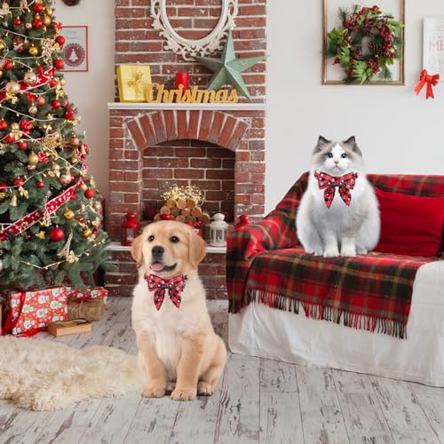 Hundehalsband Weihnachten, 1 Stück Weihnachtshalsband Hund, Fliege Hund Weihnachten,Niedliches Karomuster, Hunde Weihnachtskostüm, Haustier Halsband für Klein Mittlere Groß Hunde Katzen Welpen(M)