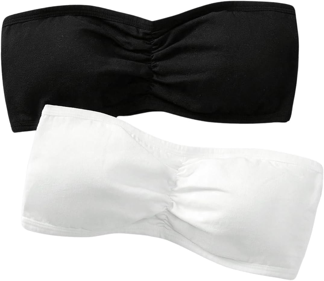 OYOANGLE Girl's 2 Pack Strapless Tube Bras Wireless Padded Seamless Bandeau Bralettes
