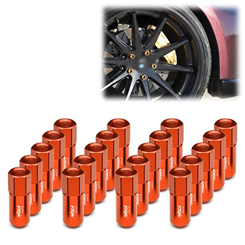 Image of Orange 20 PCS M12x1.25 Lug Nuts 60mm Extended Tuner Aluminum Wheels Rims Cap WN02