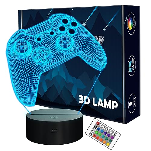 3D Gamepad Nachtlicht, Lightzz Game Console Illusionslampe mit Fernbedienung + Touch 16 Farbblinken Wechseln + Timer Schreibtischlampen Kinderzimmer Geschenke für Spielefan