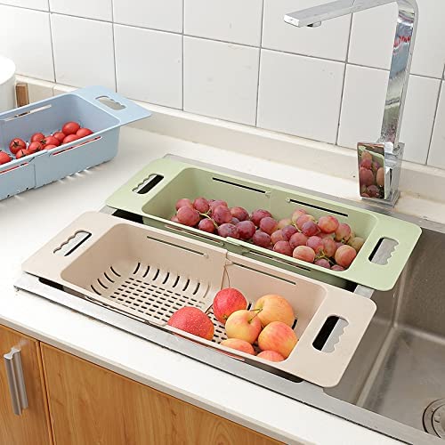 Intellidesignz (2 Strainers W/Bonus Peeler Green) Extendable Over Sink Colander Fruits And Vegetables Drain Basket Adjustable Strainer Sink Washing Basket For Kitchen, 14-18.1 × 7.3 × 3.15 (Id-002) #TOP6