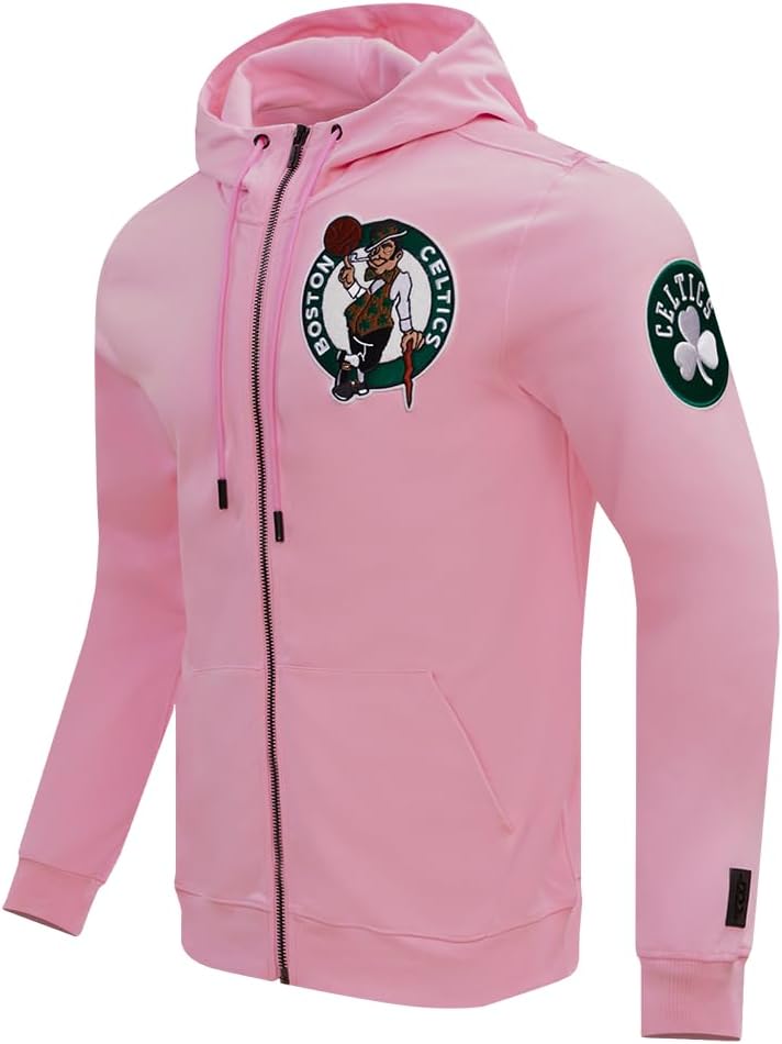 Pro Standard Mens NBA Boston Celtics Classic Chenille Full Zip Hoodie Pink Xl - Image 3