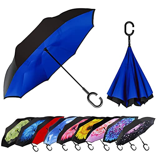 Image of MRTLLOA Double Layer Inverted Umbrella with C-Shaped Handle, Anti-UV Waterproof Windproof Straight Umbrella for Car Rain Outdoor Use