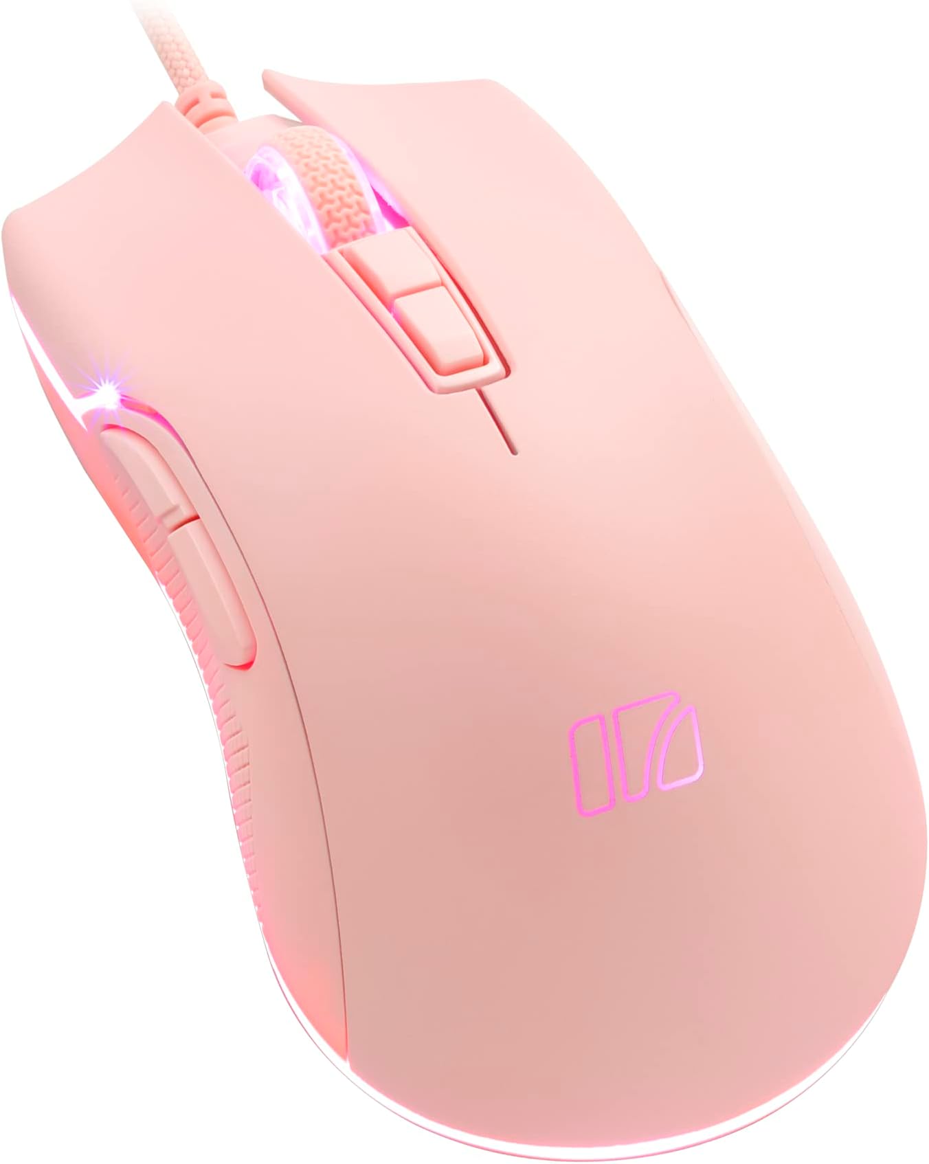 i-rocks M31E RGB Wired Gaming Mouse : 6400 DPI Optical Sensor - 60 Million Click lifespans - Compatible Software - 7 Programmable Buttons - Peach Pink