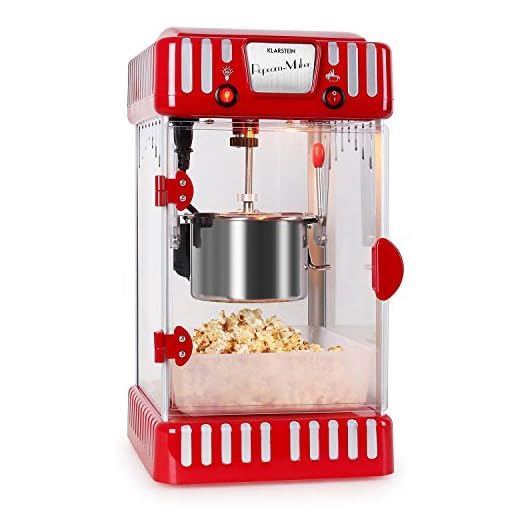 Klarstein Volcano máquina de palomitas (diseño retro años 50, 300 W, agitador extraíble, ventana panorámica, iluminación interna, cerradura magnética, olla acero inoxidable) - rojo