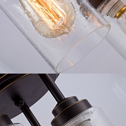 Image of DAYCENT Vintage Farmhouse Flush Mount Ceiling Light Fixture Hallway Kitchen Lighting with Cylinder Seeded Glass, 3-Light, Oil Rubbed Bronze
