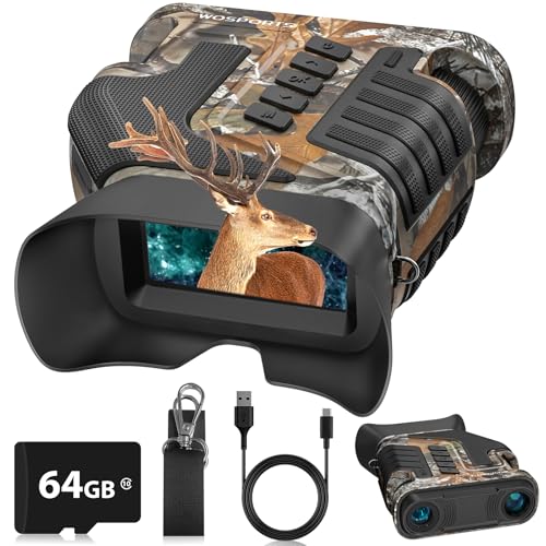 WOSPORTS 4K Night Vision Goggles – up to 80X Total Magnification, 10X Optical + 8X Digital Zoom, 1315FT Vision Range, 64GB TF Card, 5000mAh Rechargeable Battery, IPX Waterproof NVG, Gifts for Men