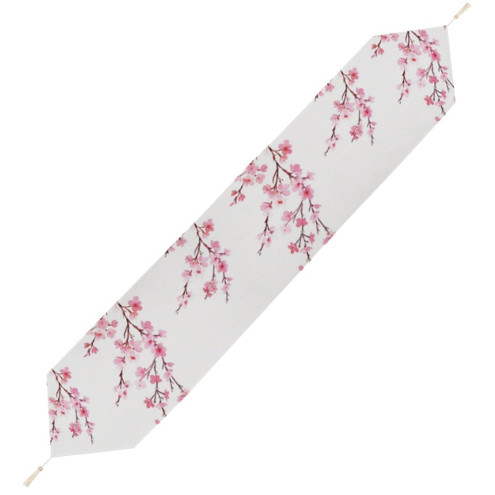 JZemdybill 178*33cm Table Runner with Tassel, Cherry Blossoms Table Runner, Table Decoration for Kitchen, Party, Restaurant