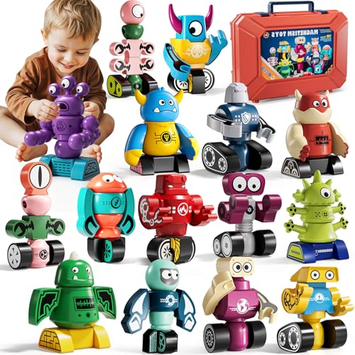 KIZONLY Magnets Robot Building Toys for Kids Ages 3-5 4-8 - 106 PCS Monsters Toys Robot Stacking Building Blocks Set with Storage Box, Creative...
