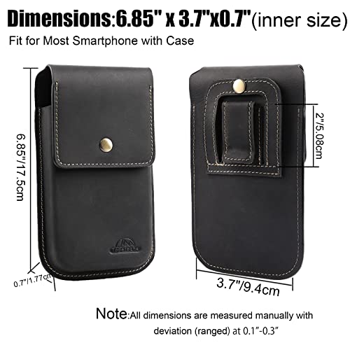 Image of Topstache Leather Cell Phone Holster for iPhone 17 /16 /15 Pro Max & Plus - Magnetic Closure Cell Phone Case with Belt Clip - Leather Belt Pouch for Galaxy S25 /S24 /S23 Ultra & Plus, XL,Black