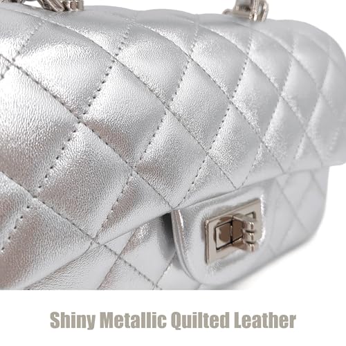 Small Quilted Crossbody Bags for Women, Genuine Leather Shoulder Bag w/Gold Chain Strap, Mini Top Handle Flap Purse4