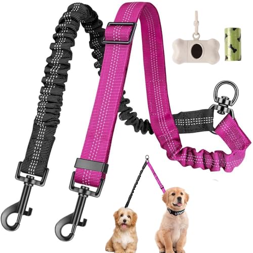 BKEPDY Doppio Guinzaglio Per 2 Cani Con Scatola Contenitore Per Sacchetti Di Plastica 360 Gradi Girevole Senza Groviglio Guinzaglio Riflettente Per Cani Piccoli E Grandi