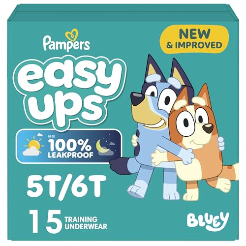 Easy Ups Girls & Boys Potty Training Pants, Size 5T-6T, 15 Count, Bluey Absorbent Training Underwear, Up to 100% Leakproof Day and Night,...