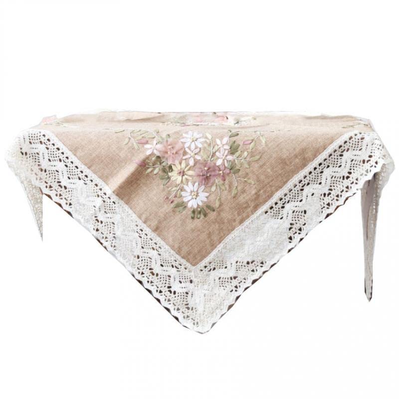 Image of Generic Printed Stamped Cross Stitch Tablecloth Kit for Embroidery, White, Linen, 90x90cm