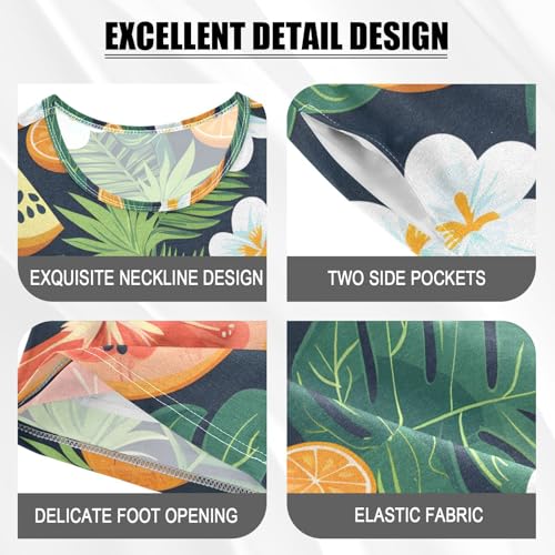 ALAZA Tropical Watermelon Flower Palm Leaves Pajamas Short Sleeve 2 Piece Sleepwear Top and Bottom Pajama Set Unisex4