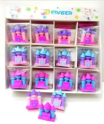 Image of Radiance 12 Pcs Castle Shape Erasers for Kids | Fancy Pencil Erasers for Girls | Cute Stationery Set | Ideal for Birthday Return Gifts & School Supplies (Random Designs & Colors)