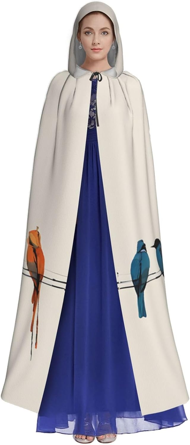 (Colorful Bird) Unisex Hooded Cloak Cape with Hood Halloween Cosplay Costume Robe for Men Women