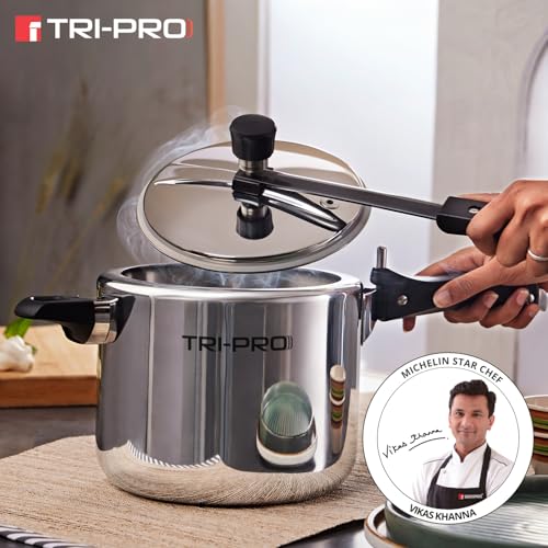 Image of Bergner TriPro Tri-Ply Stainless Steel 5 L Inner Lid Pressure Cooker, Bakelite Safe Grip Handle, Triply Bottom, Healthy Cooking, Even and Faster Heating - Induction and Gas Stove Ready