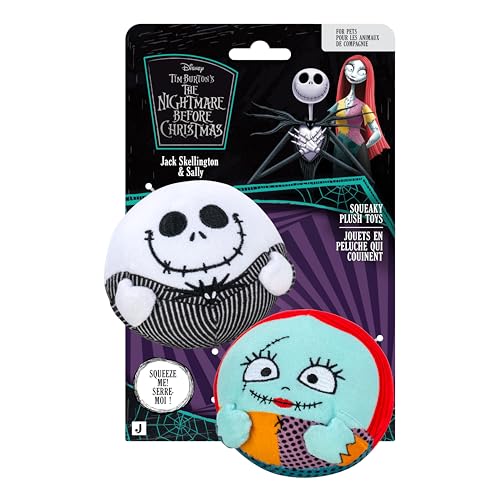 Disney JAZ PET TOYS Jack and Sally Squeaky Plush Dog Toy 2-Pack - Two 3.5-Inch Plush with Squeakers Inside