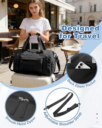 Image of Gym Bag for Women,Travel Duffel Bag with Shoes Compartment Personal Item Carry On Overnight Bag for Mens Weekender Bag Training Handbag Sports Gym Tote Bag Yoga Bag Black