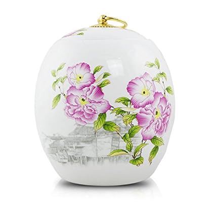 Ceramic Cremation Urn - Peonies - White - Ceramic - ideal for up to 135 pounds