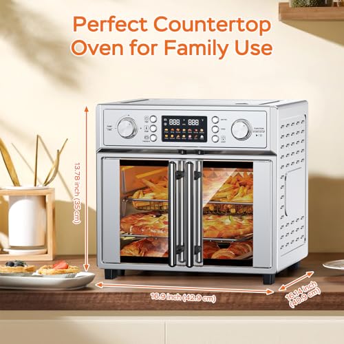 Image of Plum chef 27.5QT French Door Air Fryer Toaster Oven Combo, Countertop Oven with 14 Presets & Digital Control, Extra Large Toaster Oven for Baking, Roasting, Accessories Includes,Stainless Steel