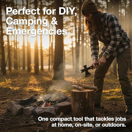 Image of Oblivion Multi Tool All in One - Multiuse Axe 3 in 1 Tool with Nail Puller & Hammer, Survival Hatchet for Garden, Wood Cutting, Camping & Outdoor Use, Durable Steel Head with Strong Grip (Pack of 1)