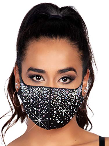 Leg Avenue Women’s Rhinestone Fashionable Face Mask, Nova Black, 1 Count (Pack of 1)