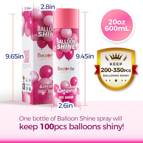 Image of Bezente Balloon Shine Spray 20oz XL Fast High-Gloss for All Party Balloons | High Shine Jumbo Balloon Spray, Long-Lasting Waterproof Gentle Formula, Quick Finish for Large Events Setup Indoors Outdoors