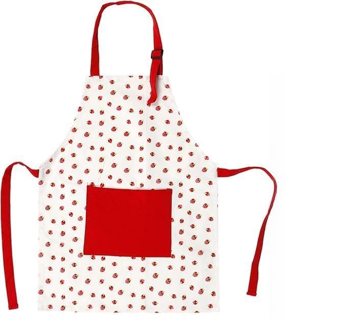 1 Piece of Red Strawberry Children's Apron with 1 Pair of Anti-Fouling Sleeves, Fun Pattern Design