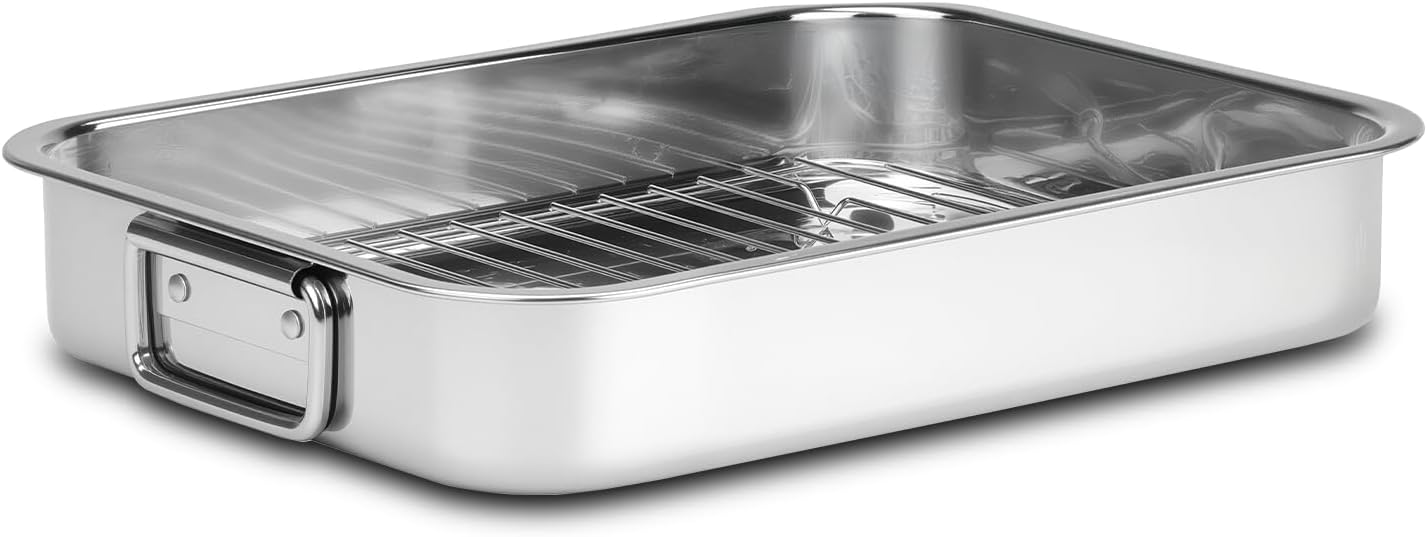 Stainless Steel Turkey Roasting Pan with Rack & Handles, Heavy Duty Food-Safe Turkey Pan Dishwasher Safe, Perfect for Cooking Turkey and Steak for Thanksgiving and Christmas (Extra Size)