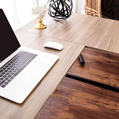 Viewee L-Shaped Computer Desk 50.4\'\' Gaming PC Table Home Office Writing Desk with Cork Fixed Footrest Structure Corner Desk, 2-Piece, Brown