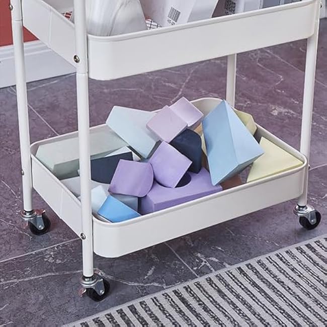 16.9¡° * 30.9¡± Multi-Tier Floor Trolley Shelf with Wheels Movable Kitchen Bathroom Living Room Organizer Shelf for Easy Storage Strong Load Bearing Capacity-IFBuJtsd