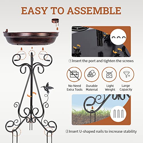 Dreamysoul LARGE BIRD BATH-901 17.7 Inch Dia Bird Bath With Metal Pedestal, Large Outdoor Metal Birdbath, Antique Copper Bird Feeder thumb #5