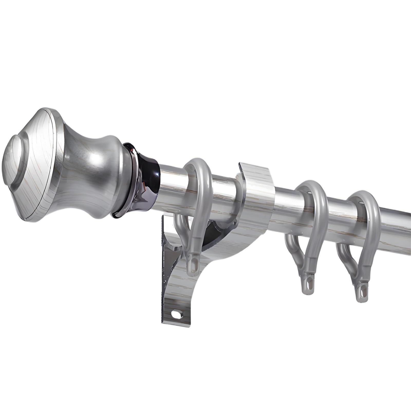 Tringle À Rideaux De 28 Mm De Diamètre Rail De Rideau Avec Finition Grain De Bois Et Embouts Décoratifs(Silver-a,200cm(100cm*2))