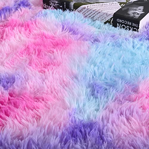 image for AROGAN Soft Rainbow Area Rugs for Girls Room 2x4 Feet, Fluffy Girls Be