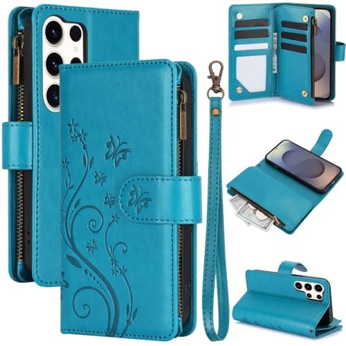 Étui en cuir pour Samsung Galaxy S24 Ultra bleu chic avec rabat portefeuille élégant