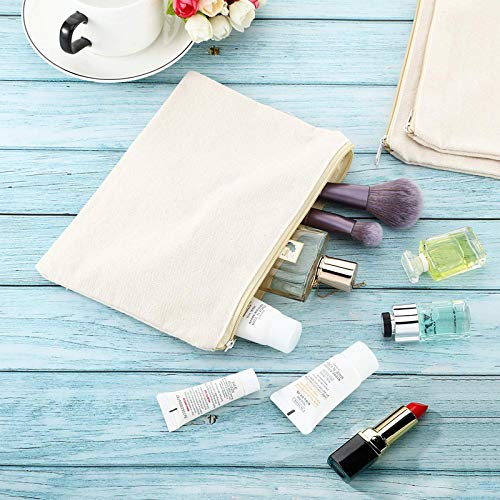 Juinelate 10 Pack Large Blank Canvas Makeup Multi-Purpose Cosmetics Bag With Zipper, Beige #TOP3