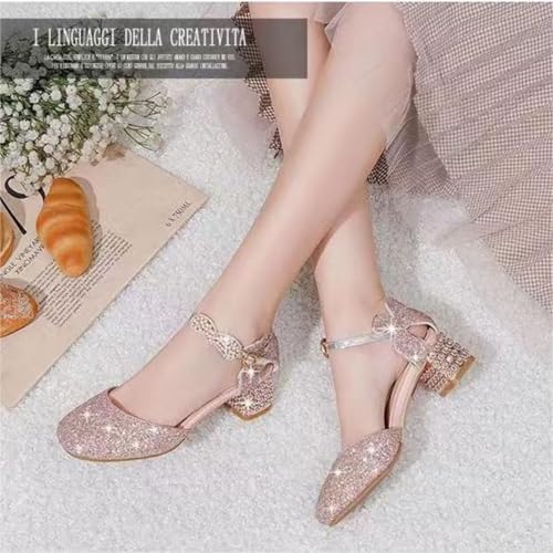 HROYL Flower Girls Wedding Party Ballroom Low Heel Princess Shoes Closed Toe Dance Shoes Ballet Flats,Model DS634