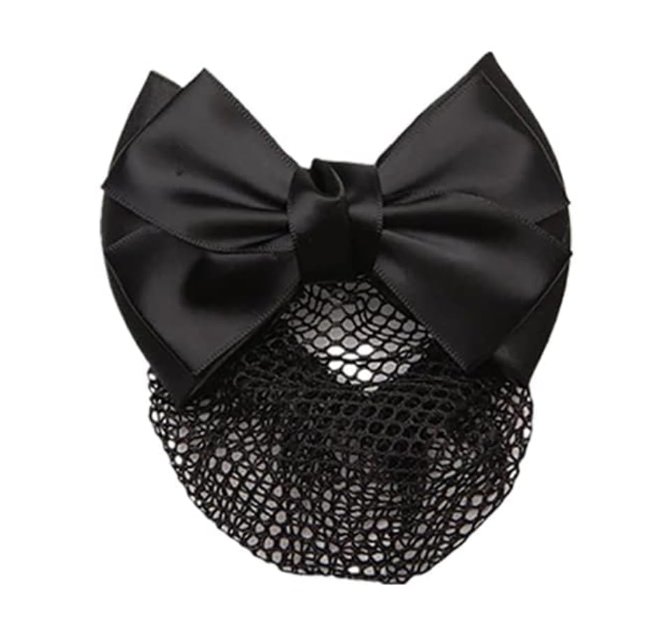Black Bowknot Hair Bun Clips Hair Bun Cover Barrettes Bow Bun Cover Hairnet Elastic Mesh Hair Clips Lace Bow Decor Hair Net Clips and Barrettes Hair