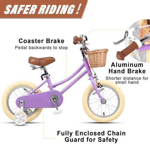 Image of Petimini Vintage Kids Bike for Girls, 12-20 Inch Classic Bicycle with Wicker Basket & Bell, High Tensile Steel Frame, Training Wheels (12-18 inch), 85% Pre-Assembled, Retro Bike for Outdoor Riding